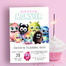 Search for little monster 1st birthday invitations Pink