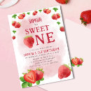 Search for sweet one strawberry birthday invitations Red