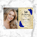 Search for royal blue gold 50th birthday invitations For her