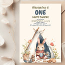 Search for one happy camper 1st birthday invitations Adventure awaits