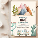 Search for happy camper 1st birthday invitations Adventure awaits