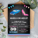 Search for wheels or heels gender reveal invitations Blue or pink