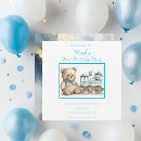 Search for boys train 1st birthday invitations Blue