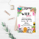 Search for wild one girl birthday invitations Animals