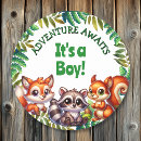 Search for forest animals baby shower stickers Racoon
