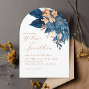 Search for elegant blue and orange wedding invitations Rust