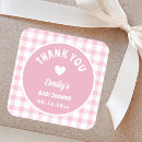 Search for pink gingham baby shower stickers Thank you