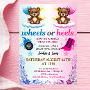 Search for wheels or heels gender reveal invitations Boy or girl