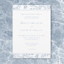 Search for blue flower border wedding invitations Blue and white