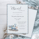Search for boys train baby shower invitations Blue