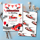 Search for race car 1st birthday invitations Red and black