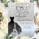 Search for black silver sweet 16 invitations Princess