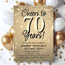 Search for cheers to 70 years birthday invitations Gold glitter
