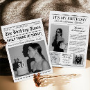 Search for newspaper birthday invitations Black and white