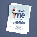 Search for ice cream 1st birthday invitations Blue