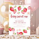 Search for sweet one strawberry birthday invitations Watercolor strawberries