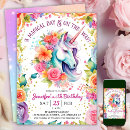 Search for unicorn 5th birthday invitations Floral