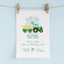 Search for tractor 1st birthday invitations Green and yellow