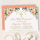 Search for white floral first communion invitations Gold cross