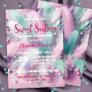 Search for pink feathers sweet 16 invitations Masquerade