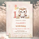 Search for owl 1st birthday invitations Pink