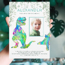 Search for dinosaur 2nd birthday invitations Watercolor