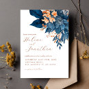 Search for elegant blue and orange wedding invitations Rust