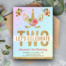 Search for unicorn 2nd birthday invitations Floral
