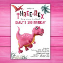 Search for dinosaur 3rd birthday invitations Girl