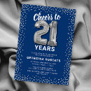 Search for blue 21st birthday invitations Cheers to 21 years