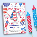 Search for 4th of july red white and blue birthday invitations Firecracker