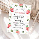 Search for strawberry 1st birthday invitations Strawberries and daisies