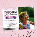 Search for pink race car invitations Two fast two curious