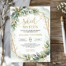 Search for green sweet 16 invitations Gold glitter
