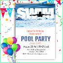 Search for adult pool party invitations Blue