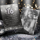 Search for silver glitter sweet 16 invitations Black
