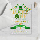 Search for lucky one 1st birthday invitations Green and gold birthday