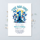 Search for shark 1st birthday invitations Watercolor