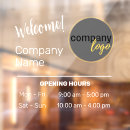 Search for store hours business window decals White text