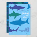 Search for shark 1st birthday invitations Boy