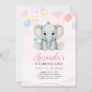 Search for elephant 1st birthday invitations Girl
