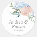 Search for floral round wedding stickers Dusty blue