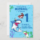 Search for shark 1st birthday invitations Pool party