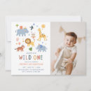 Search for safari animals birthday invitations Wild one