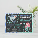 Search for mermaid shark birthday invitations Pool party