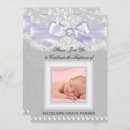 Search for purple photo christening invitations White