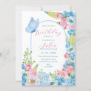 Search for blue butterfly birthday invitations Watercolor