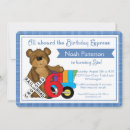 Search for train birthday invitations Teddy bear