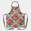Search for red floral pattern long aprons Green leaves