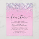 Search for pink purple silver birthday invitations Sparkle